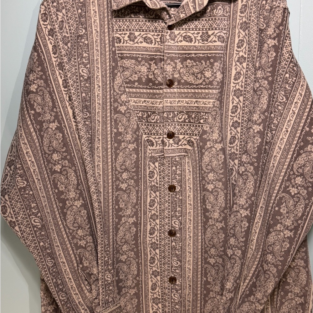 Wah Frontier Made in USA Paisley Jacquard Button-Up Shirt Old Western Wear Gray